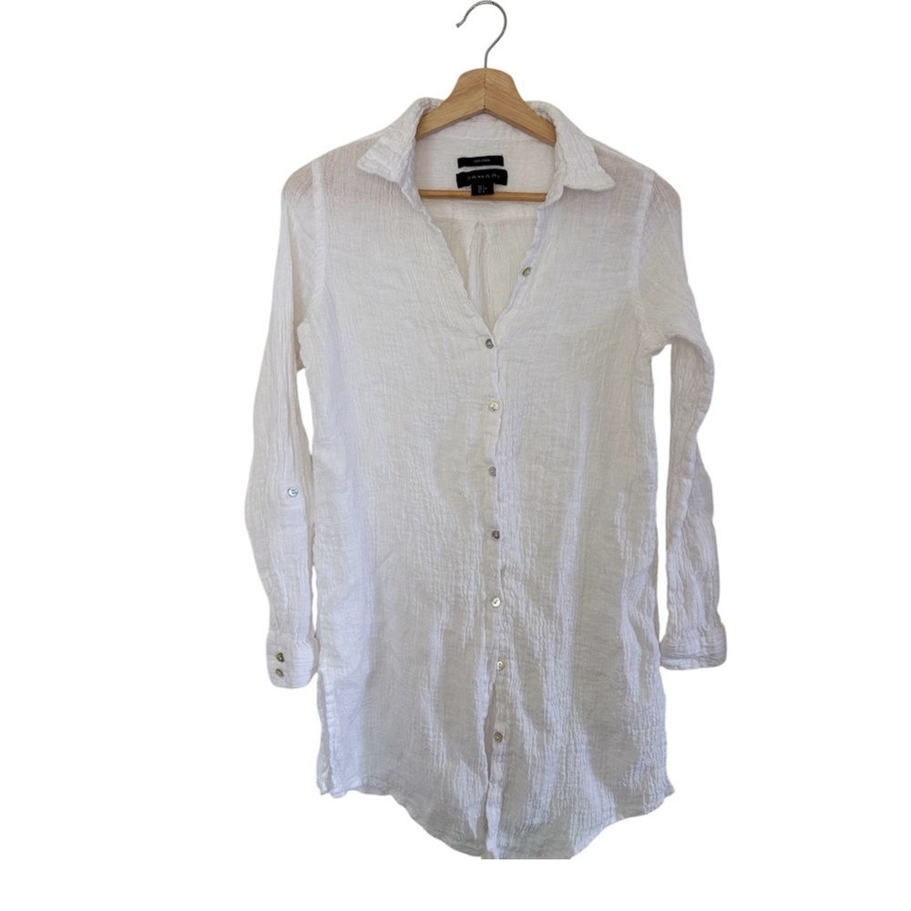 Tahari White Linen Button-Up Shirt